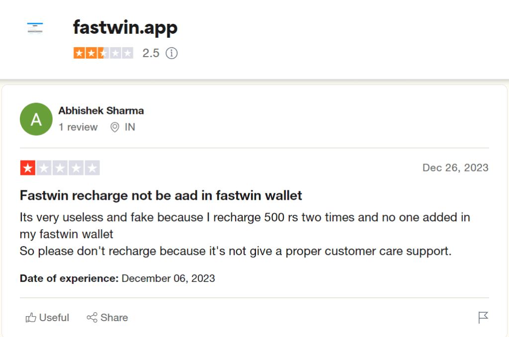 TrustPilot Review on FastWin
